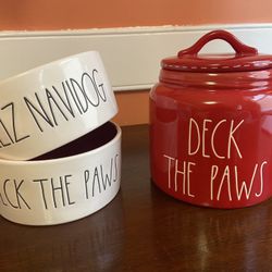 Christmas Dog Bowls and Treat Jar