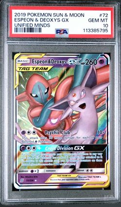 PSA 10 Espeon & Deoxys GX 72/236 Unified Minds