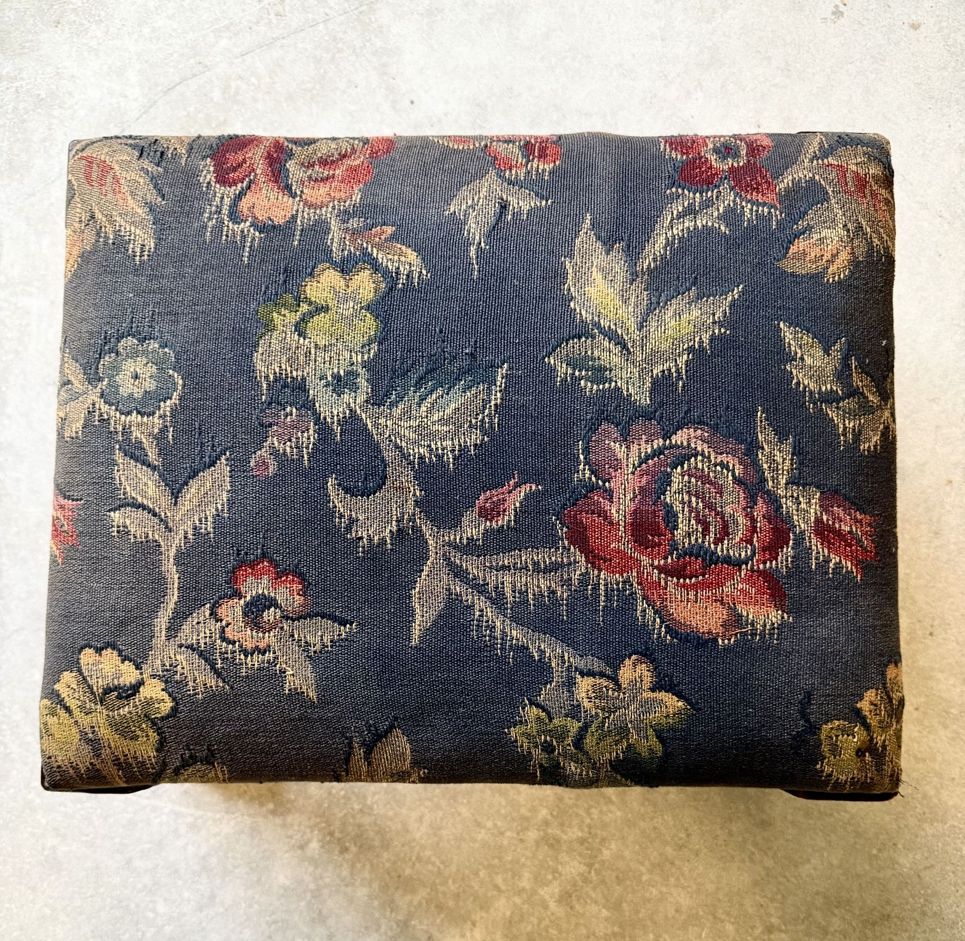 Vintage Tapestry Footstool, Solid Wood