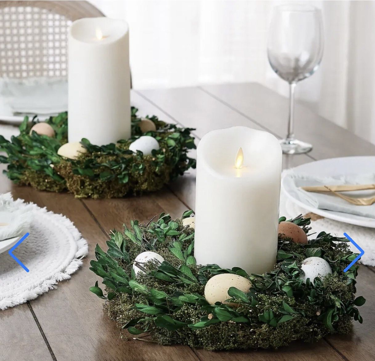 Two (2) Beautiful Large Boxwood Spotted Eggs Greenery Candle Rings