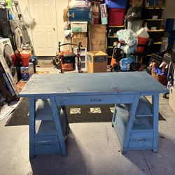 Craftsman Style Blue Wood  Desk