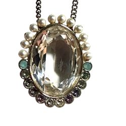 Swarovski  Calista  Palladium Plated Steel Crystal & Pearl  Long Adjustable  Pendant Necklace 