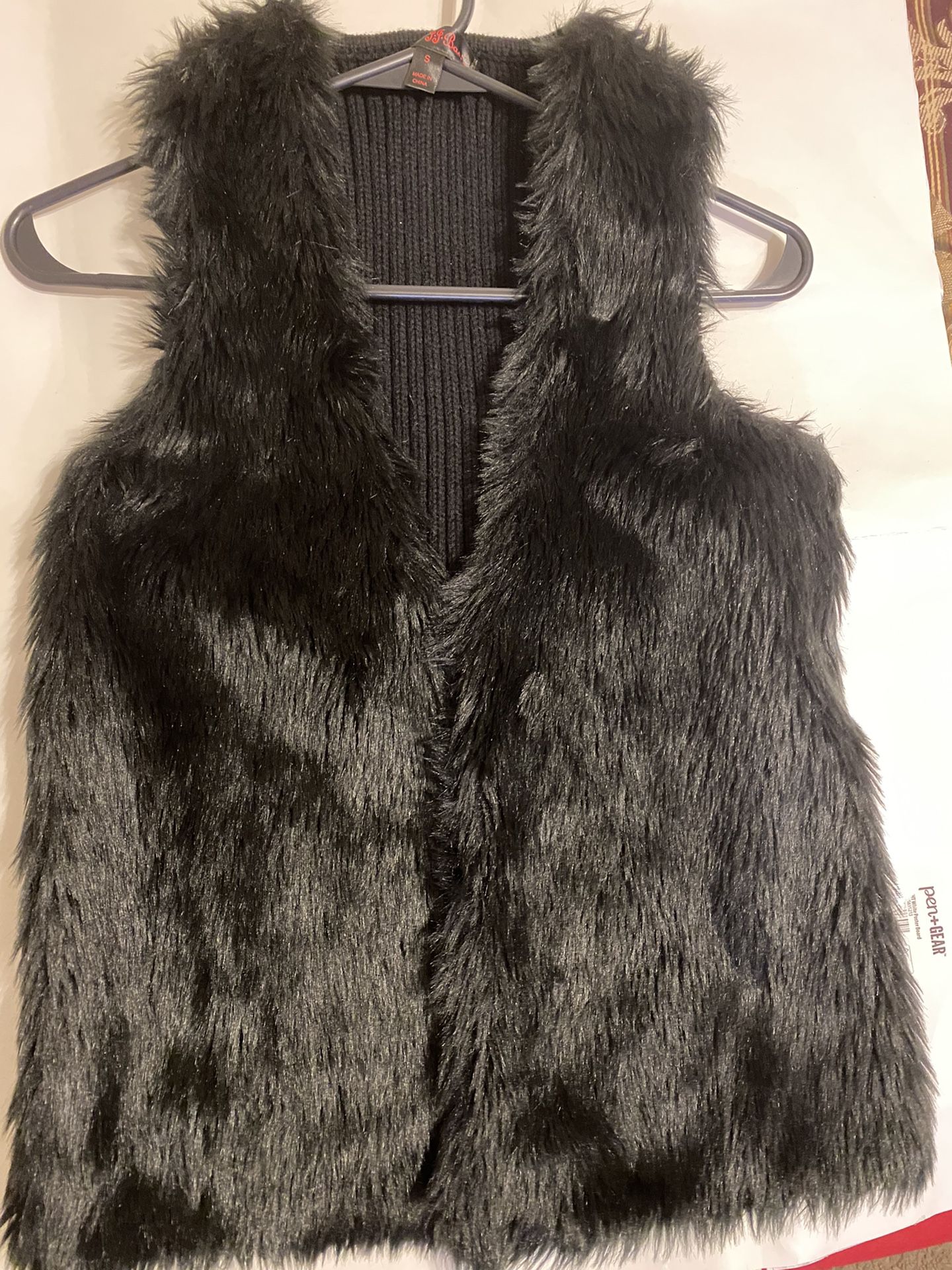 Faux black fur vest