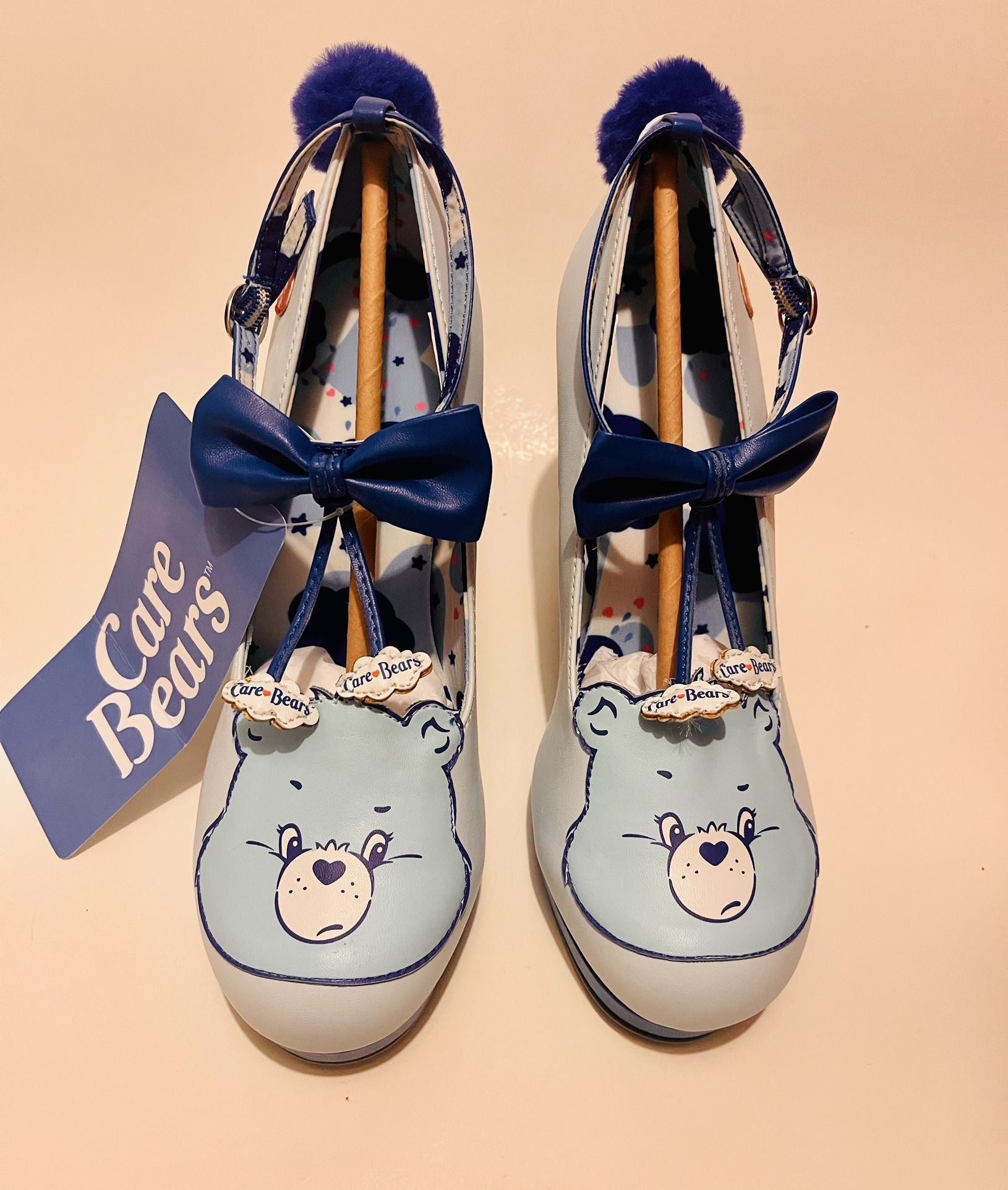 $35 CARE BEAR HIGH HEELS BLUE WOMENS GRUMPY CUTE HTF RARE PUMPS HALLOWEEN COSTUME SHOES NOVELTY PLATFORMS SIZE 7 LADIES BRAND NEW