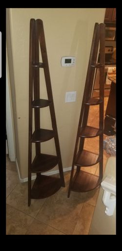 2 Cherry Wood Ladder Corner Shelves