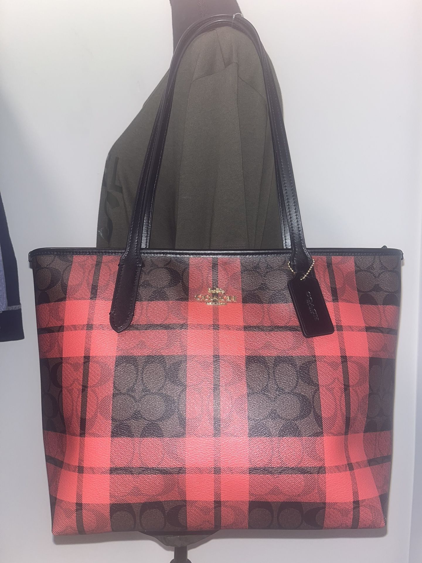 Coach Ziptop Plaid Tote