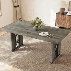 70.8 in Farmhouse Dining Table for 6, Grey