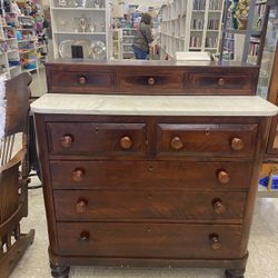 Antique 8-Drawer Mahogany Chest with Marble Top