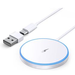 Magnetic Wireless Apple Mag-Safe Charger for iPhone 15/14/13/12 Series, AirPods 3/2/Pro - LED Magnet Pad With Dual Charging Ports