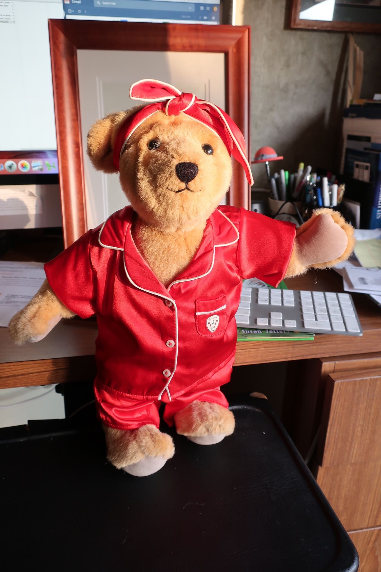 American Girl Teddy Bear in Red Satin PJs