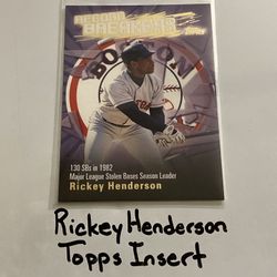 Rickey Henderson Boston Red Sox Hall of Fame Outfielder Topps Short Print Insert Card. 