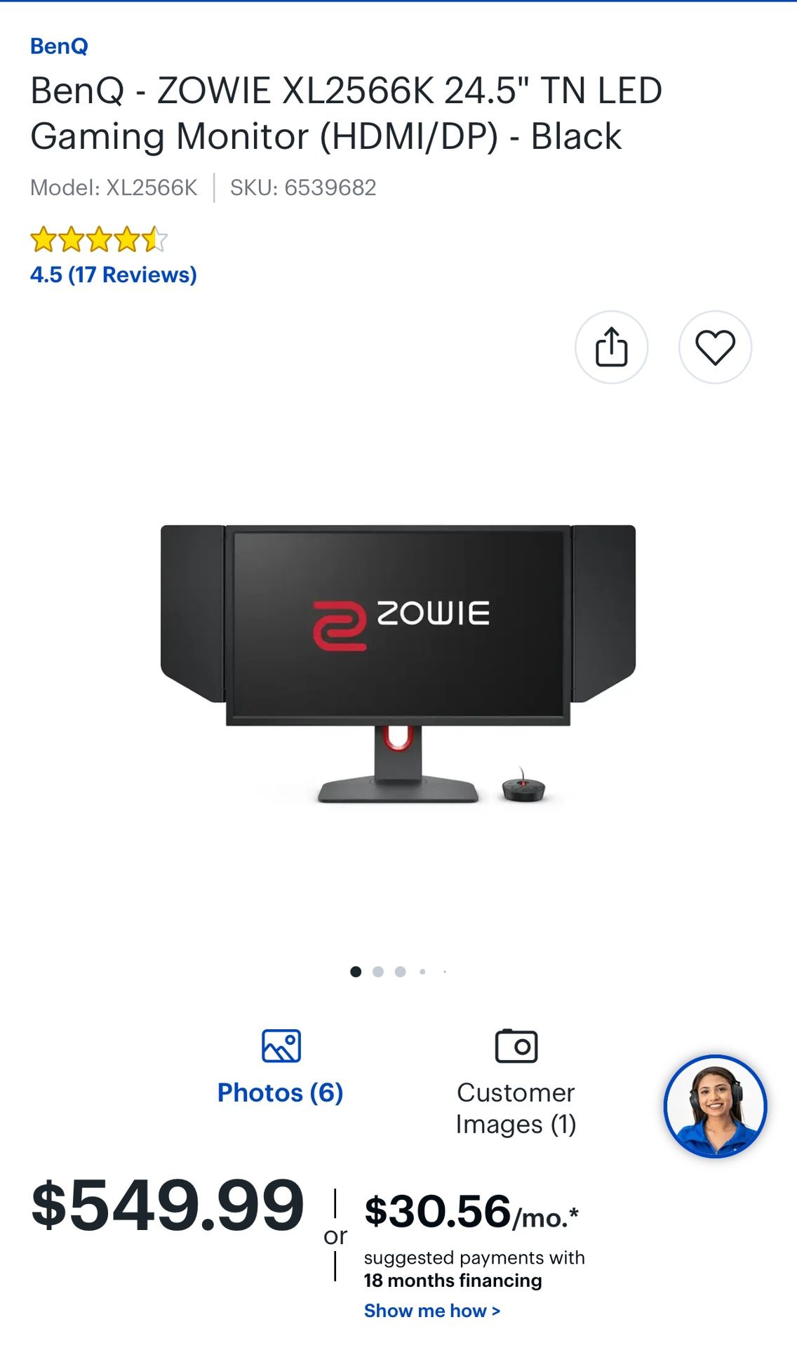 ZOWIE XL2566K FastTN 360Hz DyAc* 24.5 Inch Gaming Monitor For Esports.