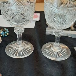 2 ABP Brilliant Cut Glass Crystal Stemmed Glasses- Dorflinger #28