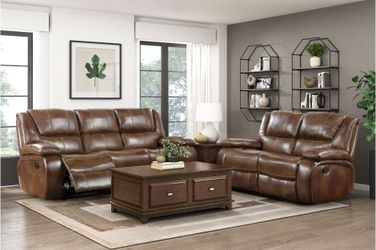 Sofa and Loveseat Manual Recliners Brown Top Grain Leather match.  New Especial price 