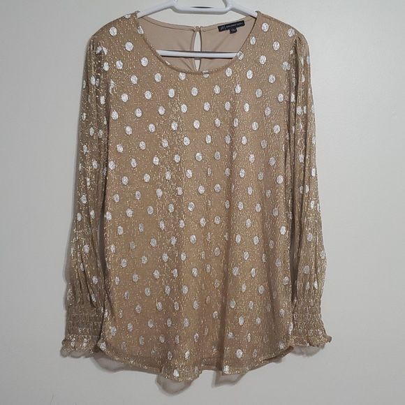 Adrianna papell smocked cuff shine dot blouse
