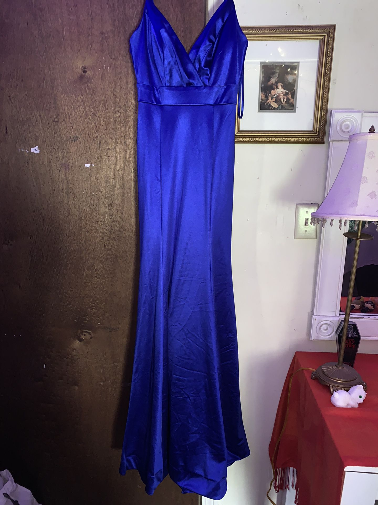 Royal Blue satin prom dress (size 7/8)