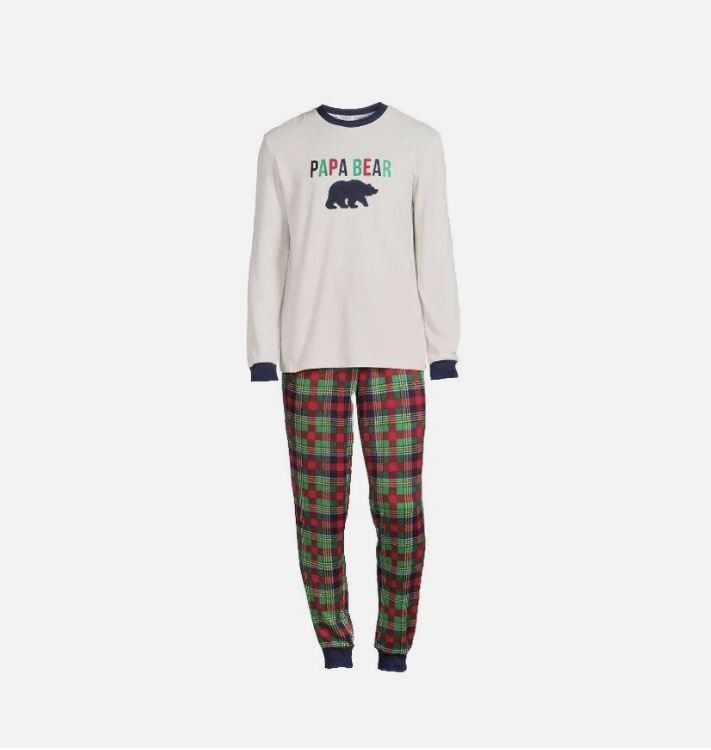 DEARFOAMS Mens Size Large PAPA BEAR Family Plaid Soft Pajama 2-Piece Set Hunting