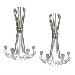 🕯️Set of 2 Vintage Chrome Plated Steel Spoke Burst 4 Candle Wall Mounting Sconces