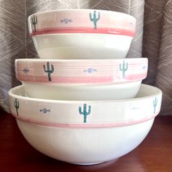 MCM Spongeware Mixing Bowls Set Southwestern Saguaro Cactus Crock Shop Santa Ana