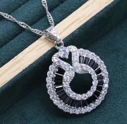 New 2025 Silver Jewelry Set For Women Wedding Luxurious Black Crystal Bracelet Earrings Necklace Pendant Ring Birthday Gift Decoration Jewelry Commemo