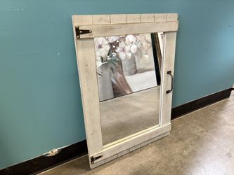 NEW! FIRST TIME & CO. Weathered Greywash Barn Door Wall Mirror