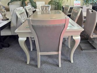 7- Pieces Rubber wood finish gray color Dining set