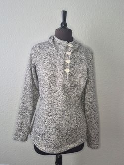 Columbia Sweater Fleece Pullover Hoodie Womens Medium Gray Marled Button Neck