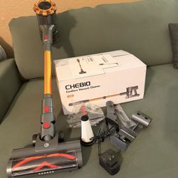 CHEBIO Cordless Vacuum Cleaner, 550W/45KPa Home Vacuum with LED Display, Lightweight 8-in-1 Vacuum with 60-Minute Runtime, Anti-Tangle, Wall-Mountable