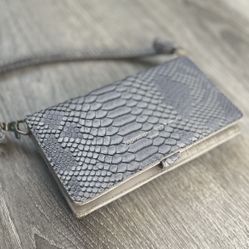 Adrienne Vittadini Gray Blue Faux Snakeskin Phone Case & Card Holder Crossbody Strap Shoulder Bag Festival 