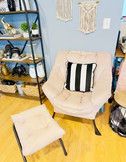 Blush Pink Tufted Accent Chair with Ottoman