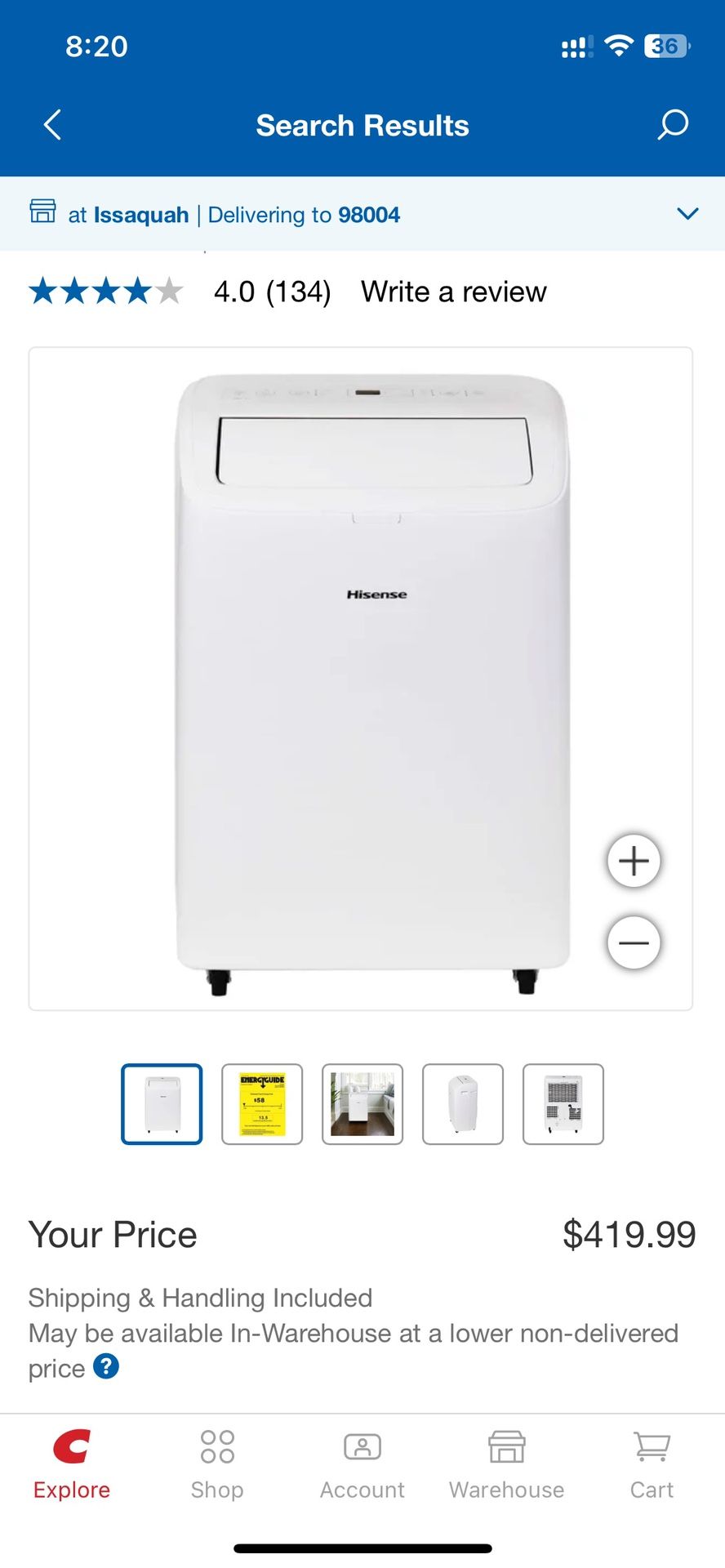 Hisense 8,000 BTU Portable Air Conditioner with Dual Hose and Inverter