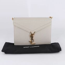 SAINT LAURENT YSL Cassandra Crocodile Embossed Leather Chain Bag