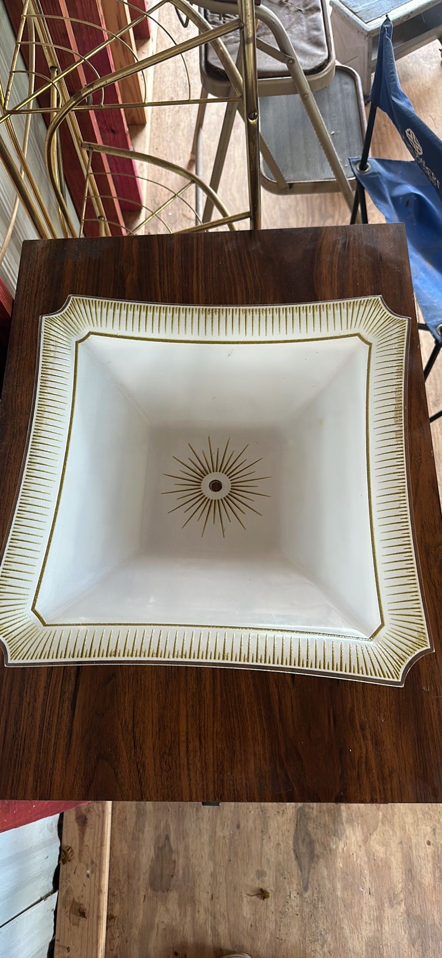 Vintage Sunburst Gold, Glitter, White Convex Square Glass, Light Fixture Cover