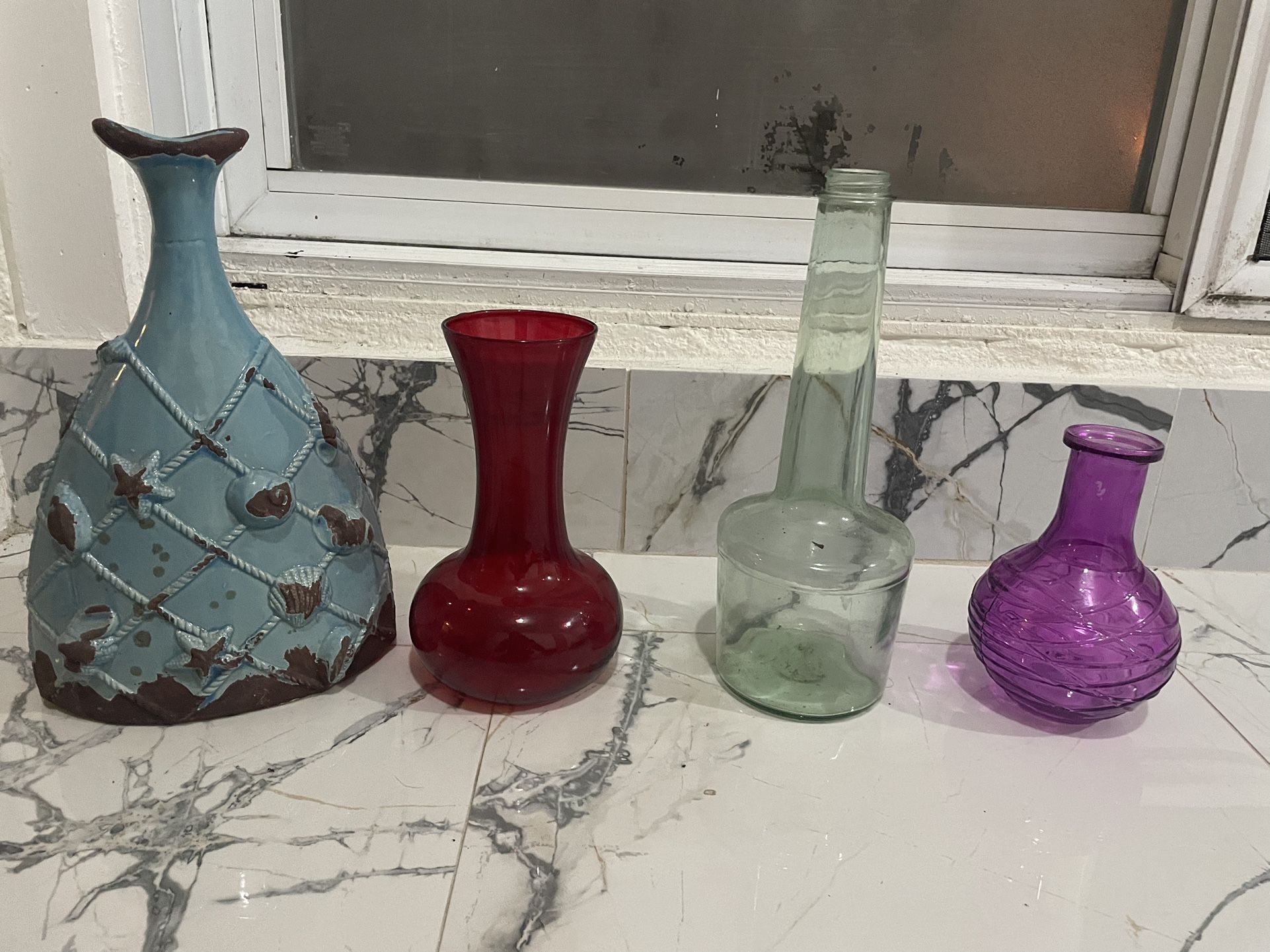 Lot Of 4 Antique Vintage Glass Decorative Vases 