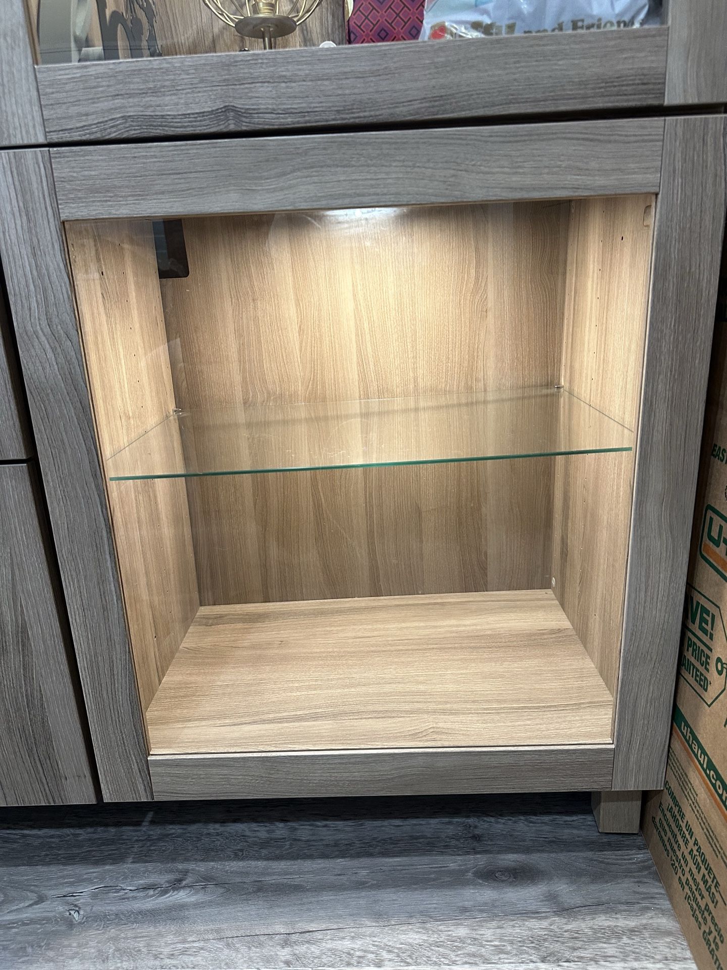 IKEA BESTÅ Glass Door Cabinet with lamp installed- White Oak (Price per unit) PICK UP ONLY