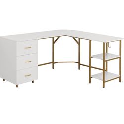 White Desk With Gold Hardware 