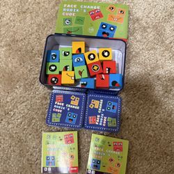 Wooden Face Changing Magic Cube Game, Expression Puzzle Building Blocks Pattern Matching Game, Educational Puzzles Toy Board Games for Kids and Adults