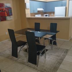 Glass Black Table with Chairs
