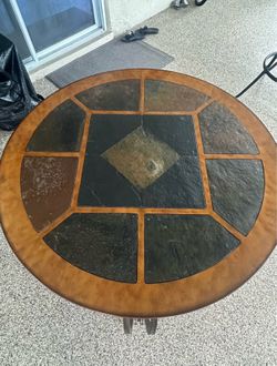 Round Slate Tile Top Dining Table with Metal Base