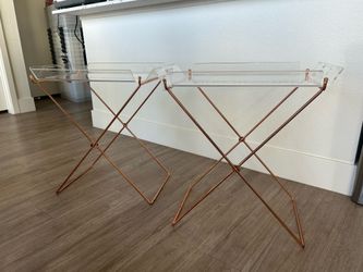 End tables - Set of 2, Rose Gold metal + Acrylic