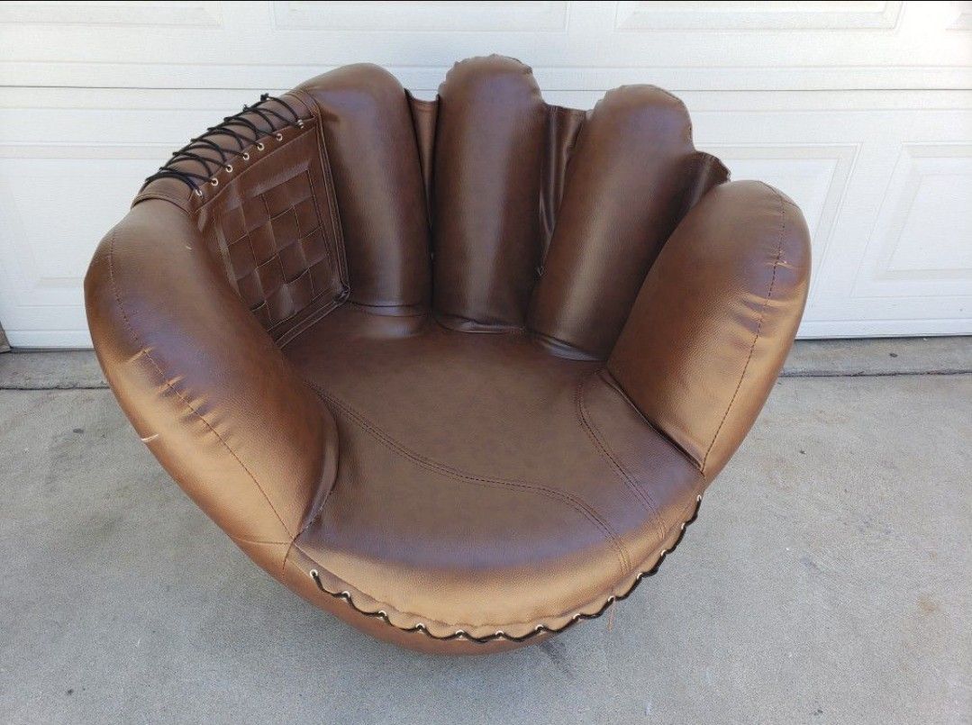 Baseball Glove Chair Brown LEATHER Comfortable 