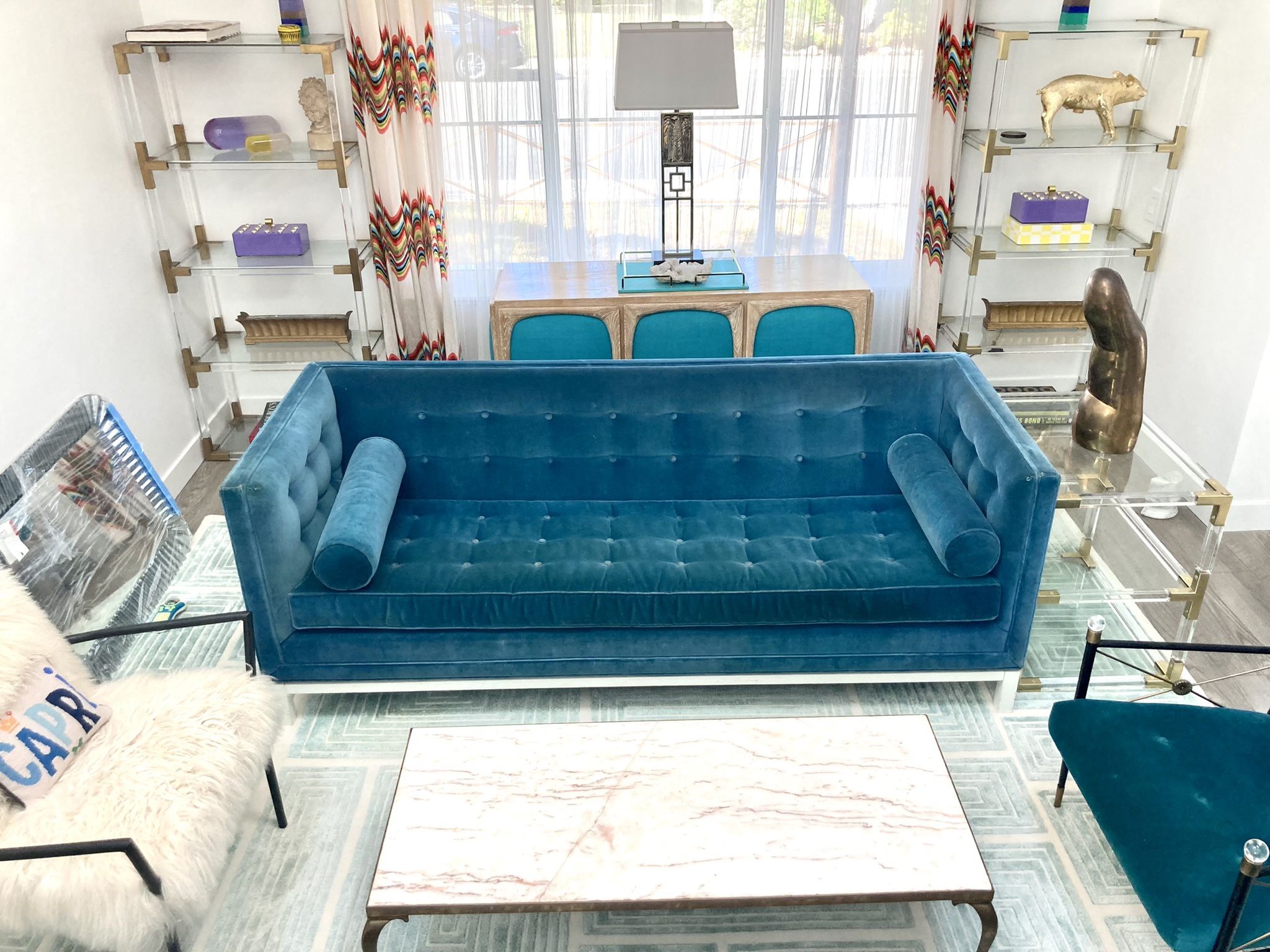 Jonathan Adler Blue Velvet Lampert Sofas (2 Available)
