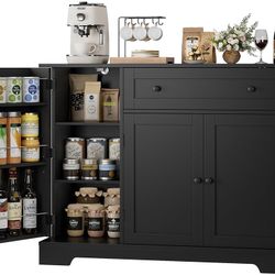 Buffet Cabinet with Storage, Modern Sideboard Buffet with Doors, Wood Coffee Bar Kitchen Storage Cabinet with Drawer and Adjustable Shelf for Kitchen,