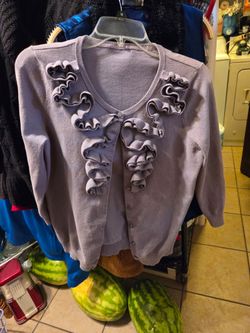 Gray Ruffle Front Knit Cardigan