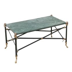 Campaign Neoclassical Green Marble Top Cocktail Table