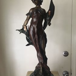 Antique Bronze Lady Figural Lamp