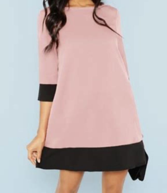 SHEIN Contrast Trim Tunic Dress Colorblock 3/4 Cuffed Sleeves