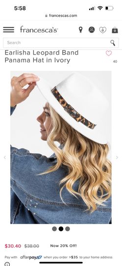 NWT Earlisha Leopard Band Panama Hat in Ivory