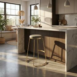 JAYLEN 25” Modern PU Bar Stool, Metal Frame, Grey