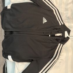 Female Adidas Bundle Black/White Striped Matching Sweatsuit: Zip Up Jacket And Sweatpants